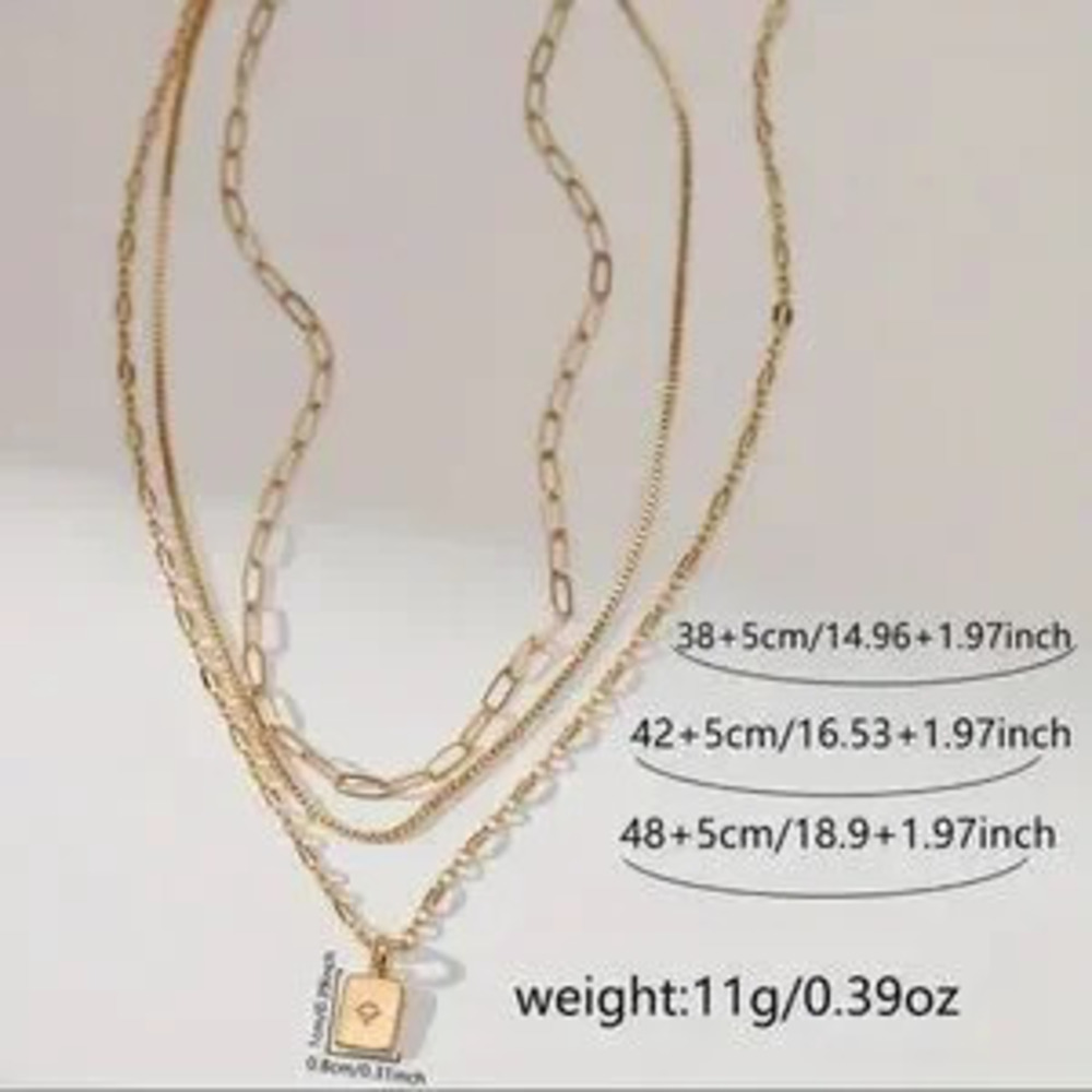 3pcs Necklace Set with Sparkling Cubic Zirconia Rectangle Pendant - Picture 5 of 5
